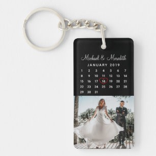 Porte-clés Élégant Mariage photo noir Calendrier Anniversaire