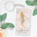 Porte-clés Elegant Memorial Photo | Funeral Favor Poem Memory<br><div class="desc">A modern, minimalist full photo funeral favor keepsake keychain to celebrate the life of your loved one in a minimalist clean simple design style featuring a elegant handwritten script font and a soft pastel peach background. The design template can easily be personalized with your own photo and text (poem or...</div>