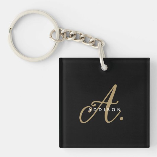 Porte-clés Élégant minimal Black Gold Script Monogramme (Devant)
