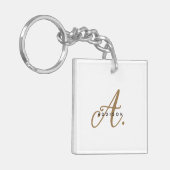 Porte-clés Élégant minimal d'or blanc Script Monogramme (Devant gauche)
