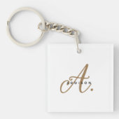Porte-clés Élégant minimal d'or blanc Script Monogramme (Devant)