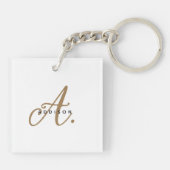 Porte-clés Élégant minimal d'or blanc Script Monogramme (Dos)