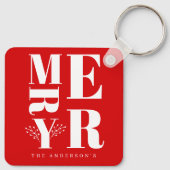 Porte-clés Élégant minimal rouge brillant blanc Joyeux Noël (Dos)