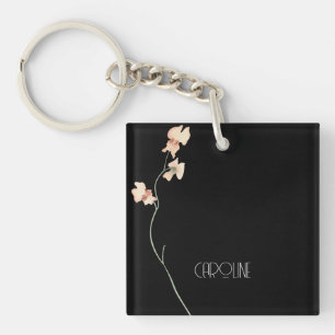 Porte-clés Élégant minimaliste floral noir