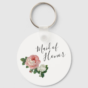 Porte-clés Elegant modern flowers pink roses maid of honor