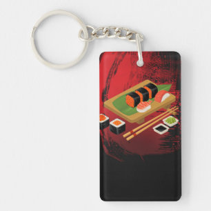 Porte-clés Élégant Moderne Chic Sushi Noir & Rouge