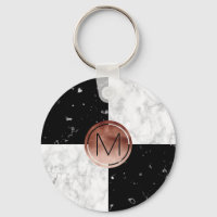 Elegant monogram rose gold black marble