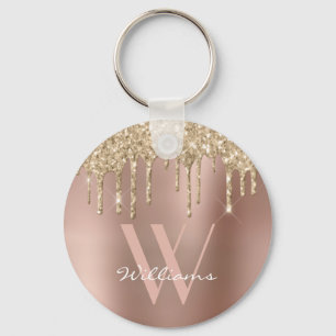 Porte-clés Élégant Monogram Rose Gold Parties scintillant Dri