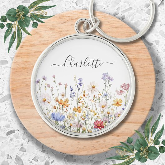 Porte-clés Elegant Monogram Watercolor Colorful Wildflower