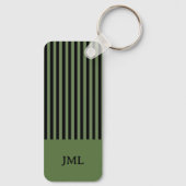 Porte-clés Élégant Monogramme à rayures noir et vert foncé (Verso)