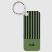Porte-clés Élégant Monogramme à rayures noir et vert foncé (Recto)