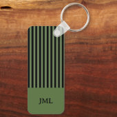 Porte-clés Élégant Monogramme à rayures noir et vert foncé (Verso)