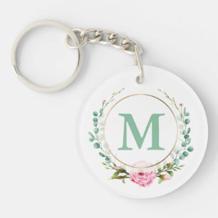 Porte-clés Élégant monogramme acrylique de couronne de rose
