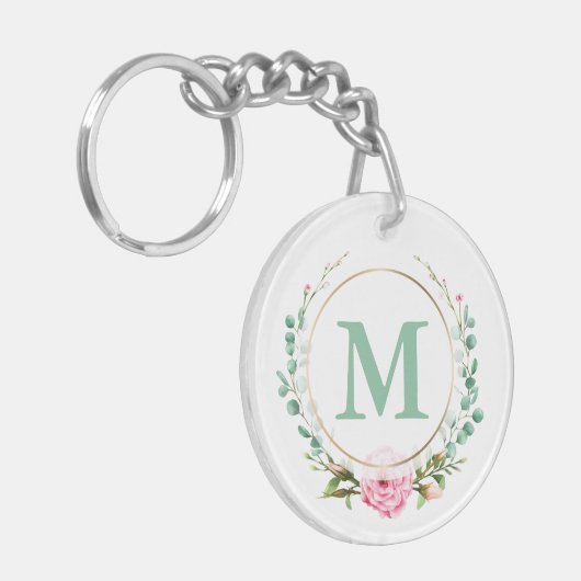 Porte-clés Élégant monogramme acrylique de couronne de rose r (Devant gauche)
