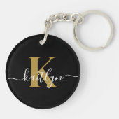Porte-clés Élégant Monogramme Black Gold Script (Dos)