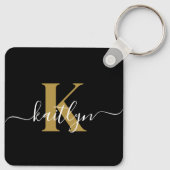 Porte-clés Élégant Monogramme Black Gold Script (Dos)
