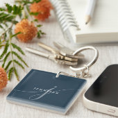 Porte-clés Élégant Monogramme bleu marine (Devant Droit)