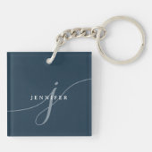 Porte-clés Élégant Monogramme bleu marine (Dos)
