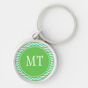 Porte-clés élégant monogramme chevron vert zigzag tendance