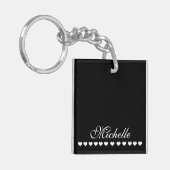 Porte-clés Élégant Monogramme Coeurs blancs Noir (Devant gauche)