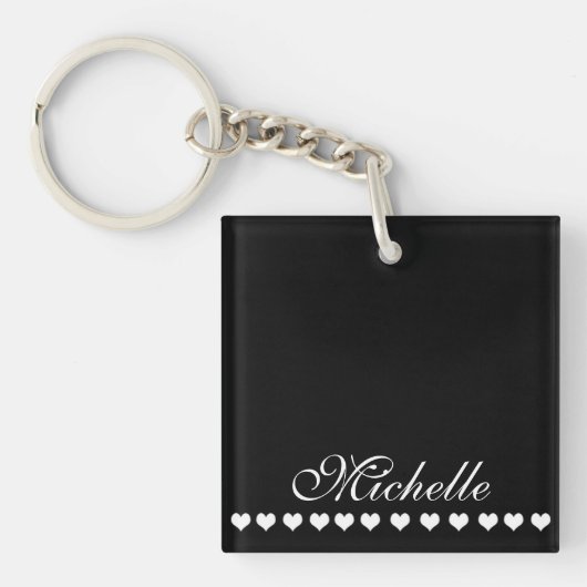 Porte-clés Élégant Monogramme Coeurs blancs Noir (Devant)