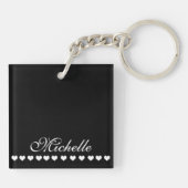 Porte-clés Élégant Monogramme Coeurs blancs Noir (Dos)