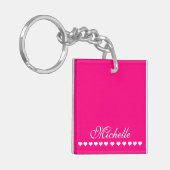 Porte-clés Élégant Monogramme Coeurs blancs rose vif (Devant gauche)