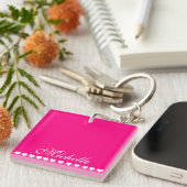 Porte-clés Élégant Monogramme Coeurs blancs rose vif (Devant Droit)