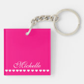Porte-clés Élégant Monogramme Coeurs blancs rose vif (Dos)