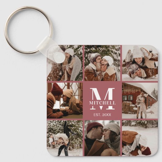 Porte-clés Élégant Monogrammé Couple Photo Collage (Recto)