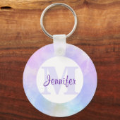Porte-clés Élégant Monogramme d'aquarelle bleu violet (Recto)
