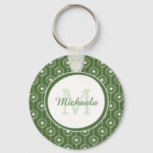 Porte-clés Élégant Monogramme de Coeurs Vert et Blanc avec no