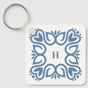 Porte-clés Élégant monogramme de script bleu poussiéreux