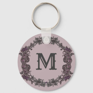 Porte-clés Élégant Monogramme encadré de violet et d'argent