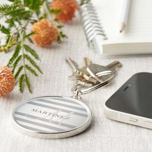 Porte-clés Élégant Monogramme Faux Gris Argent Gris Gris (Côté)