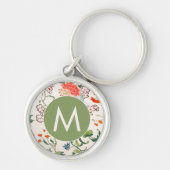 Porte-clés Élégant Monogramme Floral (Devant)
