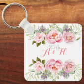 Porte-clés Élégant Monogramme floral rose 25e cadeau Mariage (Recto)
