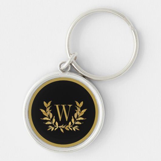 Porte-clés Élégant Monogramme Moderne Chic Or Noir (Devant)