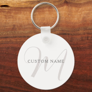 Porte-clés Élégant Monogramme moderne   Gris et blanc (modifi