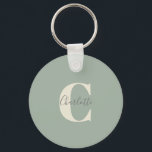 Porte-clés Élégant Monogramme moderne Nom dans Sage Green<br><div class="desc">Monogramme et nom personnalisés simples en Porte - clé vert Sage</div>