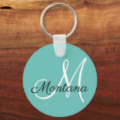 Porte-clés Élégant Monogramme moderne Vert Bleu Blanc (Recto)
