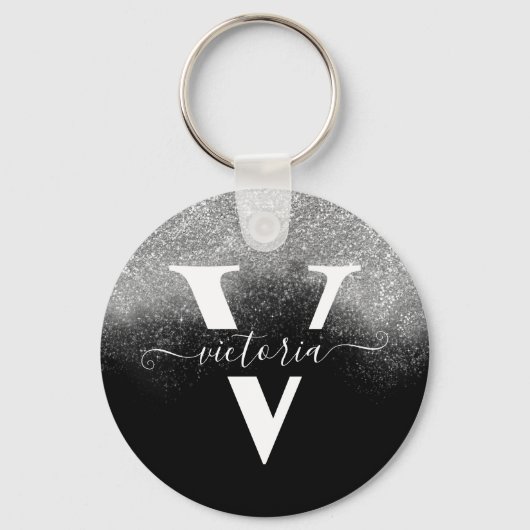 Porte-clés Élégant Monogramme Parties scintillant argent fill (Recto)