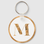 Porte-clés Élégant Monogramme personnalisé blanc et or (Recto)