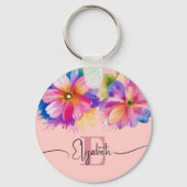 Porte-clés Élégant monogramme rose floral couleur aquarelle (Recto)