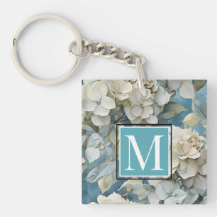 Porte-clés Elégant moody bleu poussiéreux flores d'aquarelle