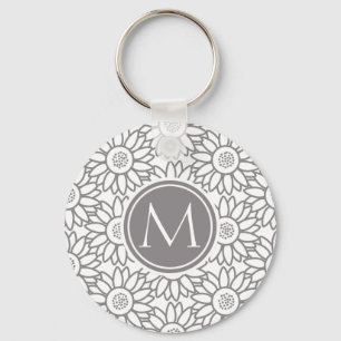 Porte-clés Élégant Motif de tournesol Monogrammé