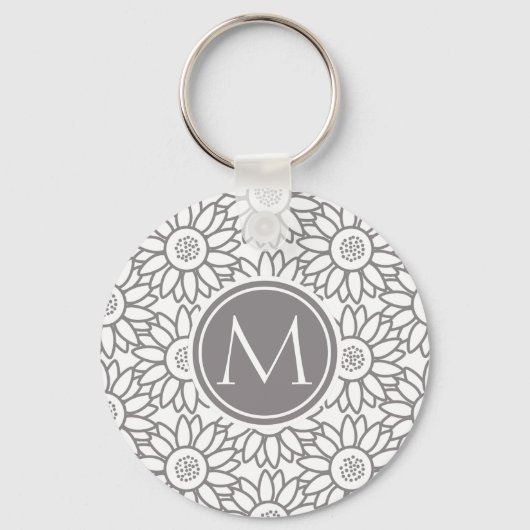 Porte-clés Élégant Motif de tournesol Monogrammé (Recto)