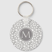 Porte-clés Élégant Motif de tournesol Monogrammé (Verso)