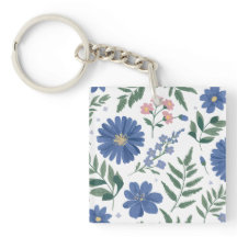 Elégant motif floral bleu avec verdure fraîche