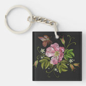 Porte-clés Élégant Motif floral broderie Arrière - plan noir (Devant)